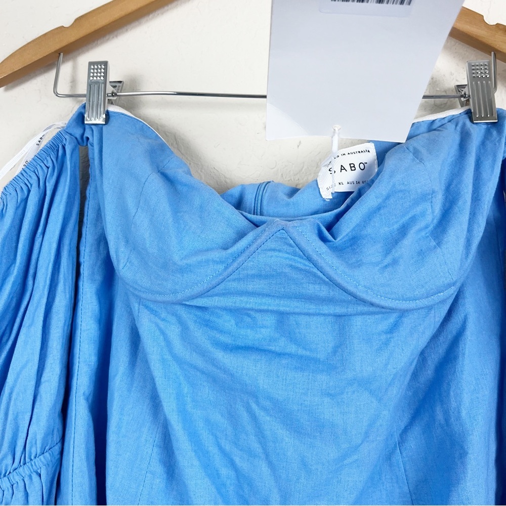 Sabo Skirt Tia Off-Shoulder Bell-Sleeve Blue Dress Size 10 - Picture 5 of 9